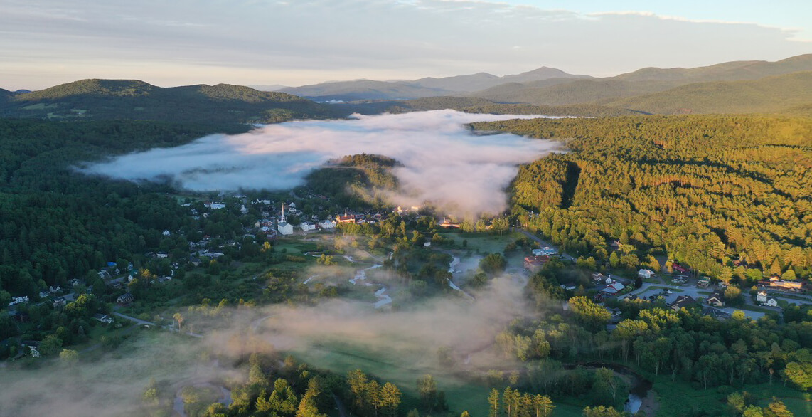 Picturesque Stowe Vermont from the Air